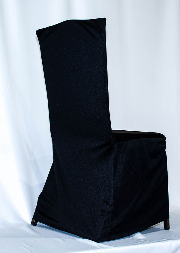 BLACK SQUARE TOP BANQUET CHAIR COVER Lethbridge Event Rentals